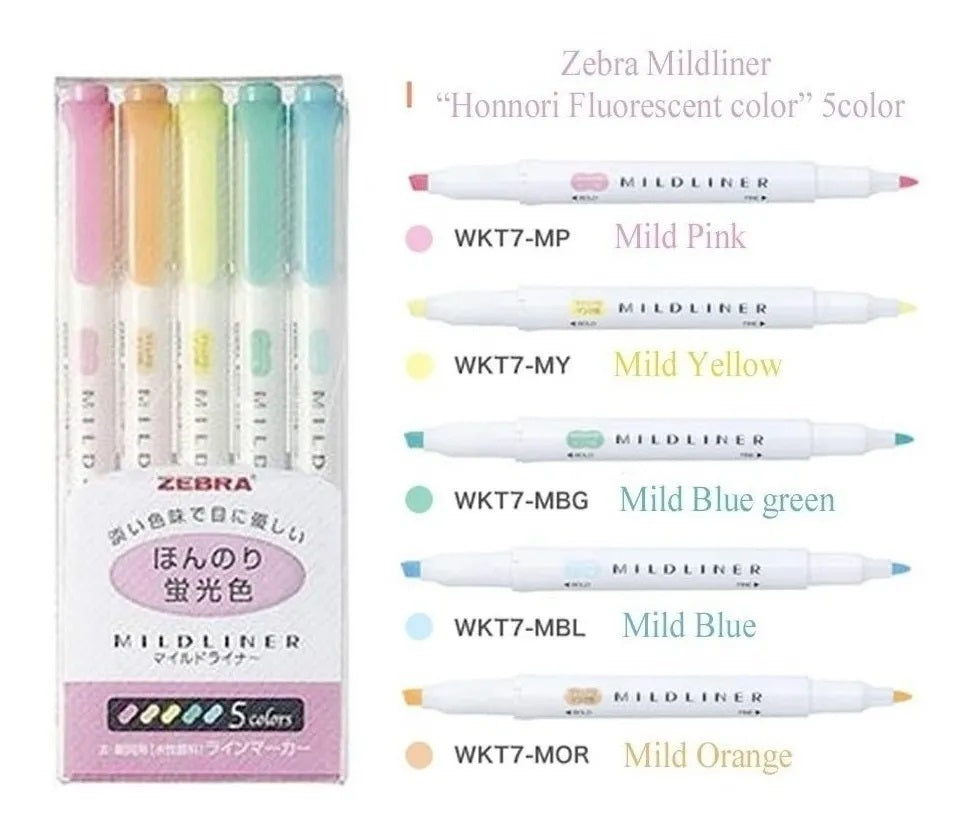 Set Plumones Mildliner 5 colores Rosa